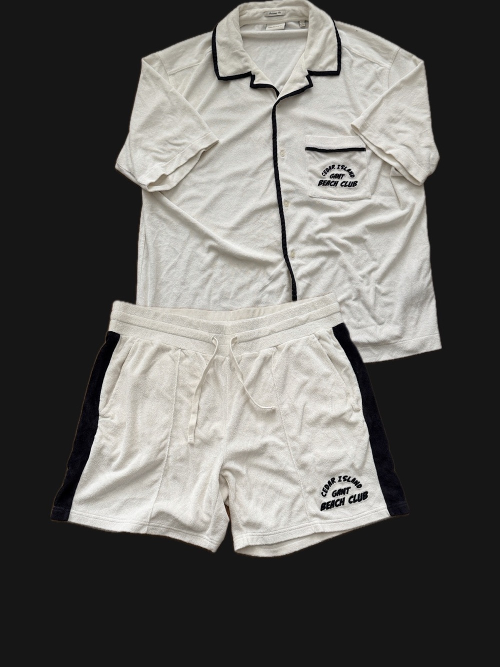 Men's Cream Terry Short & Shirt set with Black Trim - Beach Club SET